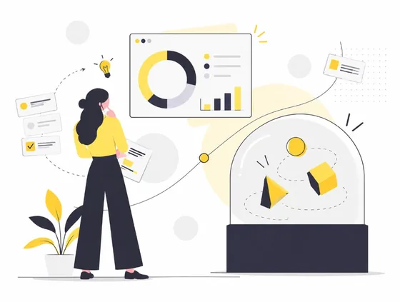 Professional woman analyzing data visualization with charts and graphs for business analytics and digital marketing strategy
